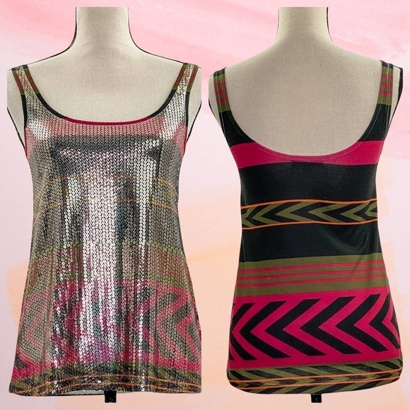 CHARLOTTE Russe Multicolored Aztec Print Sequined Front Tank Top - Picture 11 of 12